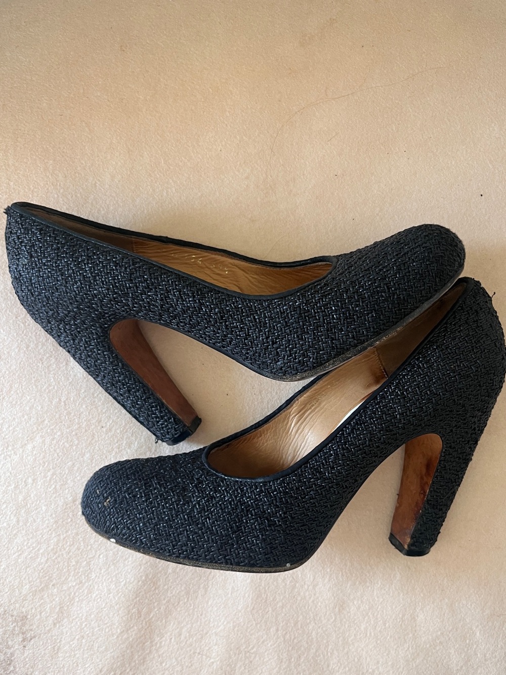 Maison Martin Margiela Woven Leather Round Toe Heels 38 / size 8